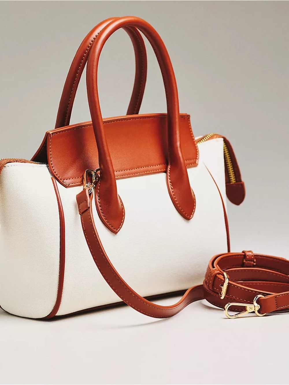 NWT Anthropologie Cream and Brown Fold over Tote Bag